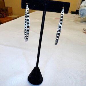 Earrings - hoop Jet and Clear crystals